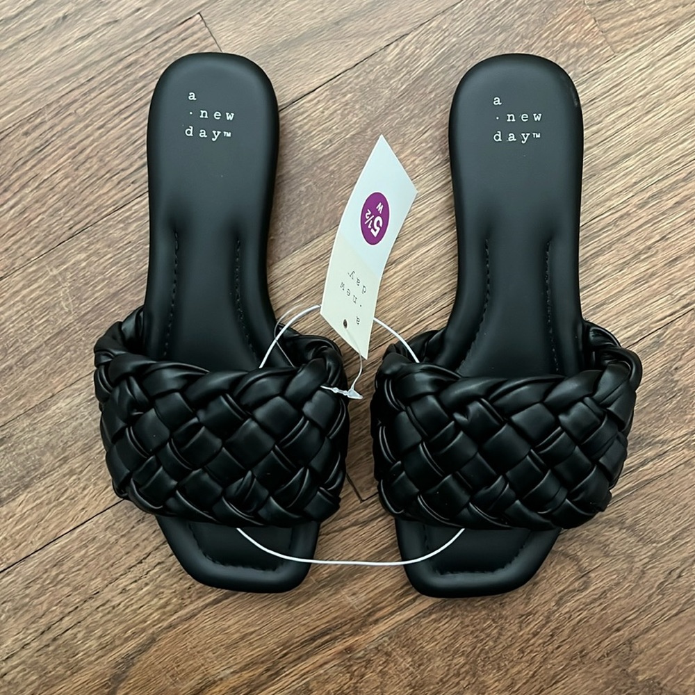 Black a new day braided slide sandals